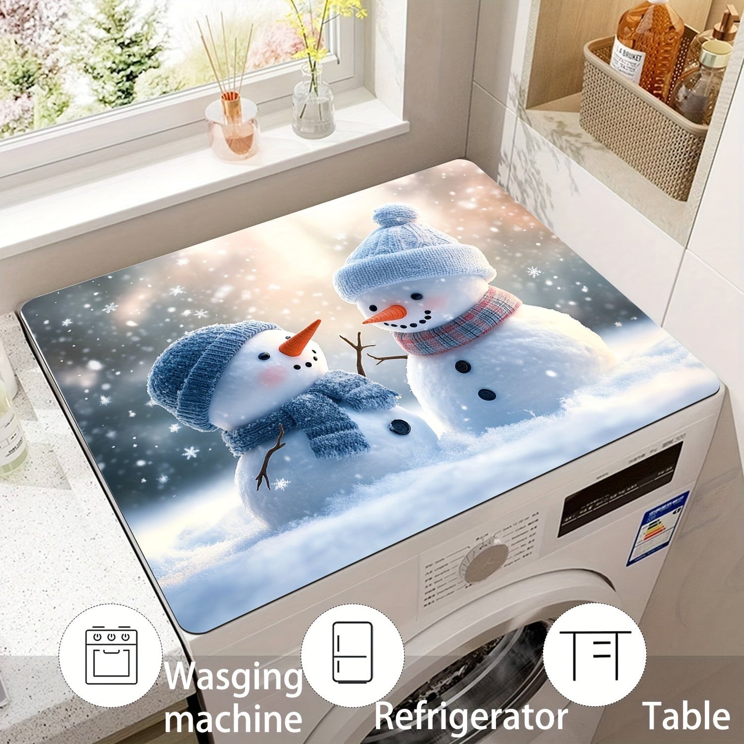 Protect your washer and dryer with the Christmas Snowman Washing Machine Dust Cover. This quick-dry and absorbent protector pad not only keeps your appliances clean but also adds a modern touch to your laundry room or kitchen. With easy cleaning and a