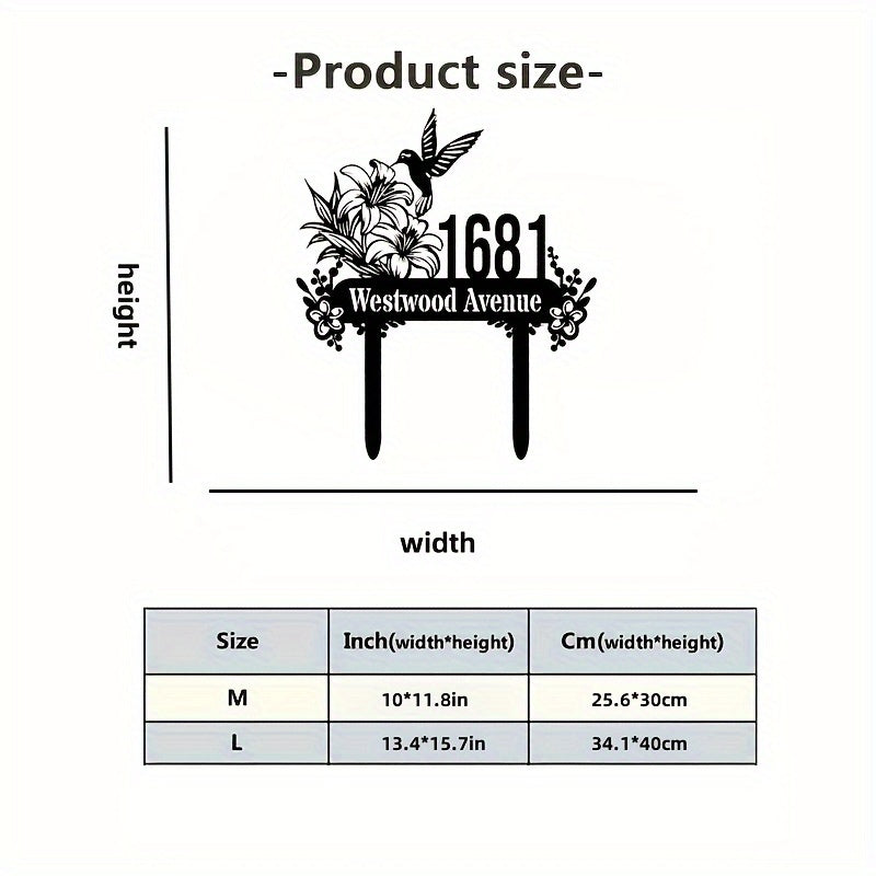 Персонализированный металлический садовый знак с колибри, с вашим адресом - Прочный и водонепроницаемый с текстурированным порошковым покрытием - Уникальное дополнение к вашему саду с настраиваемым колышком для номера дома.