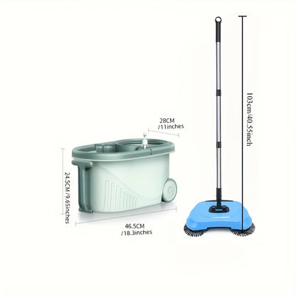 Multifunctional hand broom and vacuum set for easy cleaning of pet hair, dust, and garbage on hardwood and tile floors.