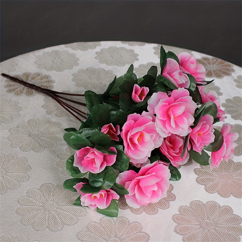 Artificial azalea swags with 21-bloom plastic stems for outdoor decor.