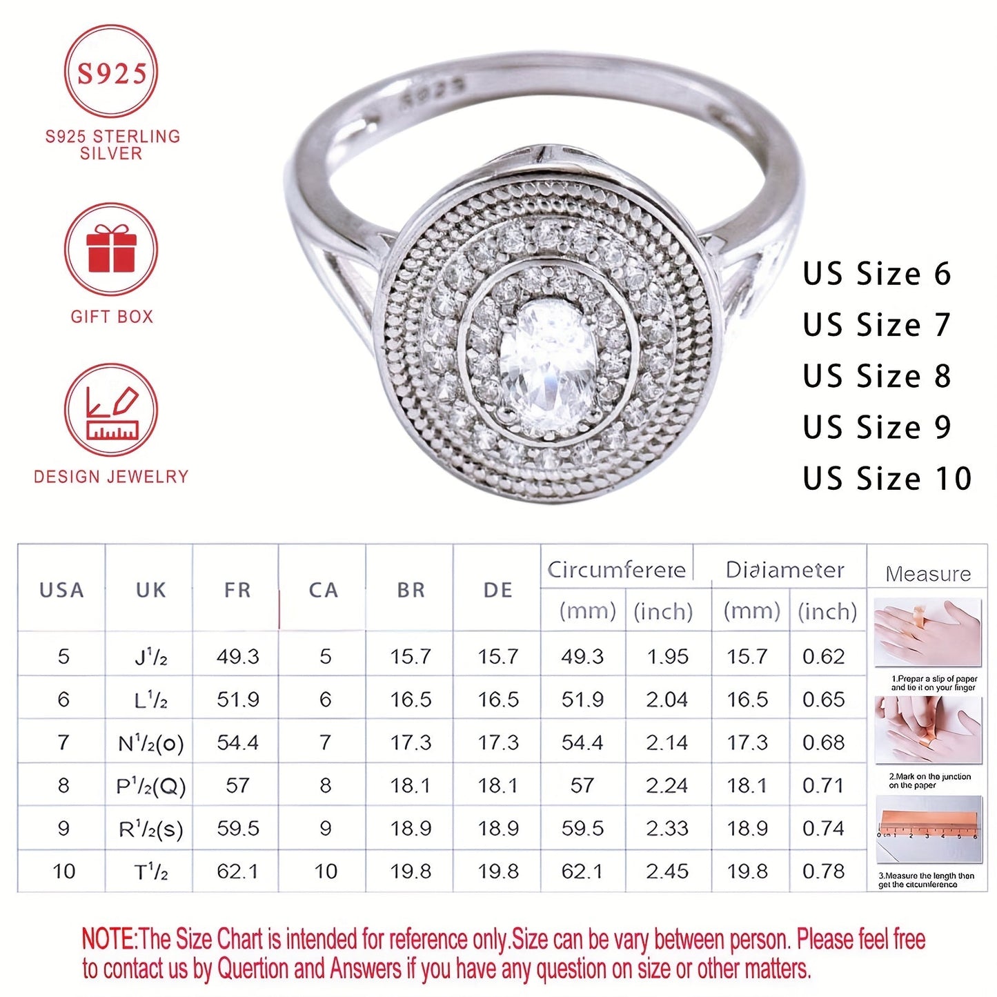 Beautiful Oval Sterling Silver Ring, 3.5g S925 Silver, Hypoallergenic and Nickel-Free, Women's Fashion Jewelry with Sparkling Cubic Zirconia, Unique Design and High-Quality Craftsmanship. Comes with Gift Box - Ideal for Everyday Wear and Gifting during