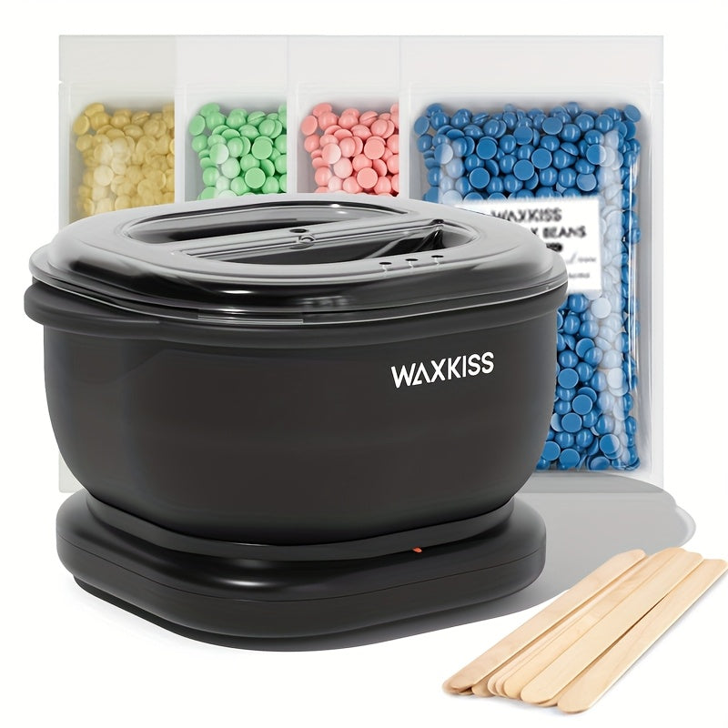 WAXKISS Purple Silicone Wax Warmer Kit with 500ml capacity, includes Hard Wax Beads & Wooden Sticks for hair removal. Suitable for salon and home use.