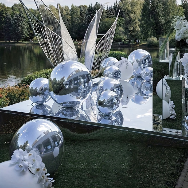 Set of 5 silvery mirror aluminum film balloons for parties and weddings, ideal for decoration.