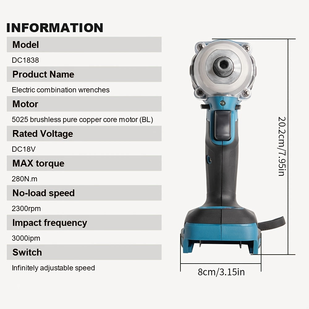 SNUOK 18V Brushless Electric Wrench, Dual Function Drill for DIY & Repair with High Torque & Pure Copper Motor. Compatible with Makita 18V lithium battery.