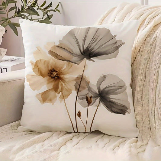 1 piece of elegant floral polyester throw pillow cover featuring a modern translucent flower design. This cushion case measures 45.72x45.72 cm and comes with an invisible zipper, making it perfect for home decor. Suitable for ages 14 and above.