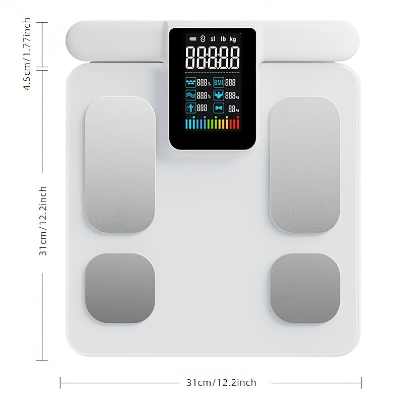 1pc ICOMON Wireless Smart Body Scale with High Precision Health and Weight Measuring, Rechargeable Lithium Polymer Battery, USB Charging, ≤36V Operating Voltage.