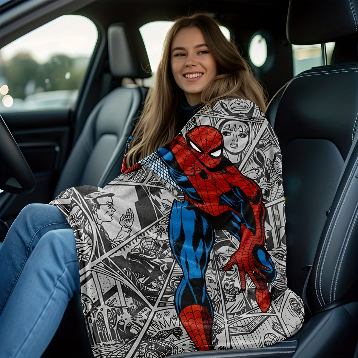 This multi-functional blanket features a vibrant 2024 New Dynamic Spider-Man City Chase comic book page pattern, digitally printed on plush cover material. Perfect for use during nap time, office lunch breaks, on the sofa, in the car, or while traveling.