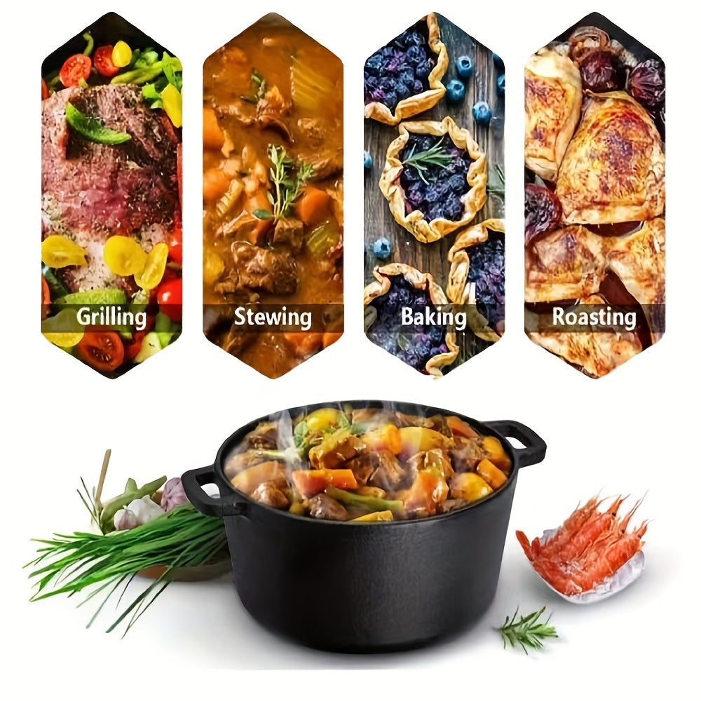 Multi-functional Cast Iron Braiser with Lid - Perfect for Cooking, Stewing, and Searing, Durable and Versatile Dutch Oven and Skillet Combo, Strong Household Cookware for Stovetop and Oven Use