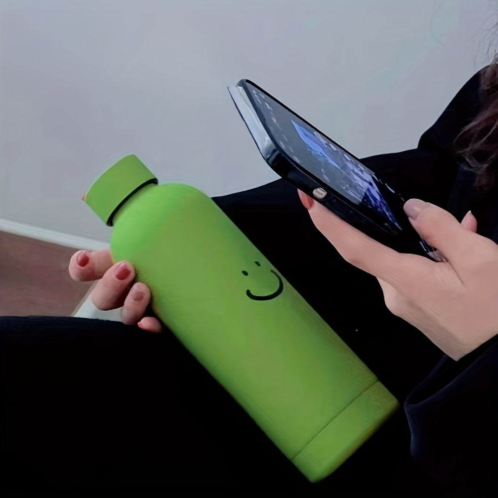 Stay hydrated in style with this sleek stainless steel insulated water bottle featuring a cheerful logo. This double-walled vacuum flask keeps drinks hot or cold, is reusable and break-resistant, and made from BPA-free materials. Ideal for gym, sports