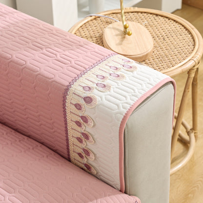 Enhance your sofa with a chic 27*27 feather lace decorative quilted cover for the back and armrest.