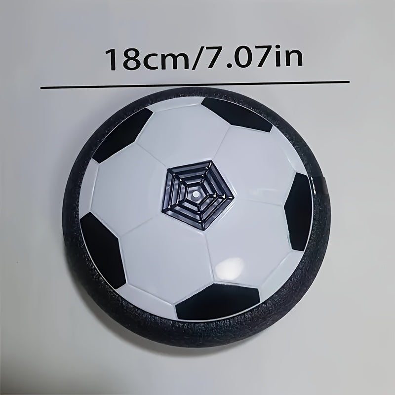 Air cushion football with LED lights, ideal for indoor and outdoor play. Perfect gift for children, great for parties and interactions between boys and girls. Battery-free.