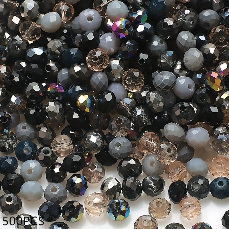 500 pieces of imitation crystal glass beads, measuring 4mm and featuring a faceted round design. These spacer beads come with a hole, perfect for creating your own bracelets, necklaces, earrings, and other DIY jewelry crafting projects.