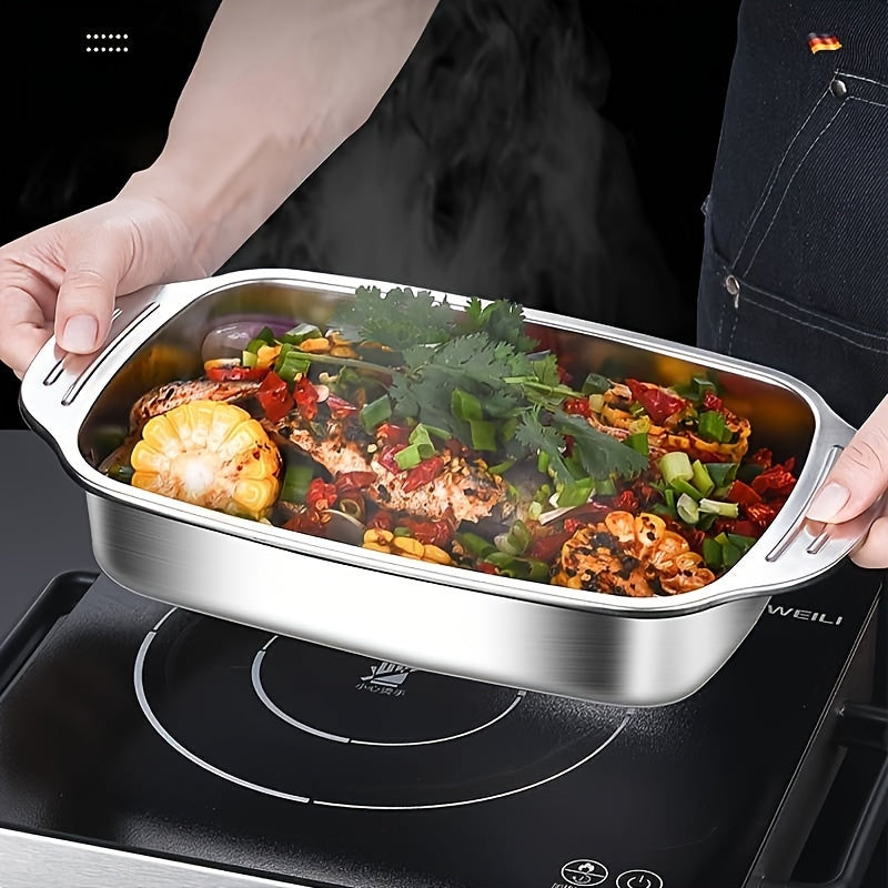 Stainless Steel Roasting Pan with Non-Stick Grilling Trays - Oven Accessories for Baking, Kitchen Gadgets and Tools - Deep Baking Sheet with Optional Lid