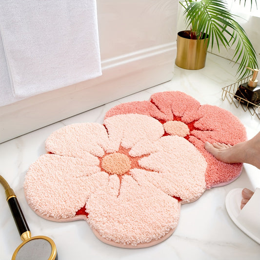 Ultra-Soft Faux Cashmere Bath Mat with Floral Pattern - Luxurious Machine Washable Rug for Bathroom, Bathtub, Shower, Laundry, Sink, Home Decor. Perfect for All Seasons, Great for Valentine's Day & Easter.