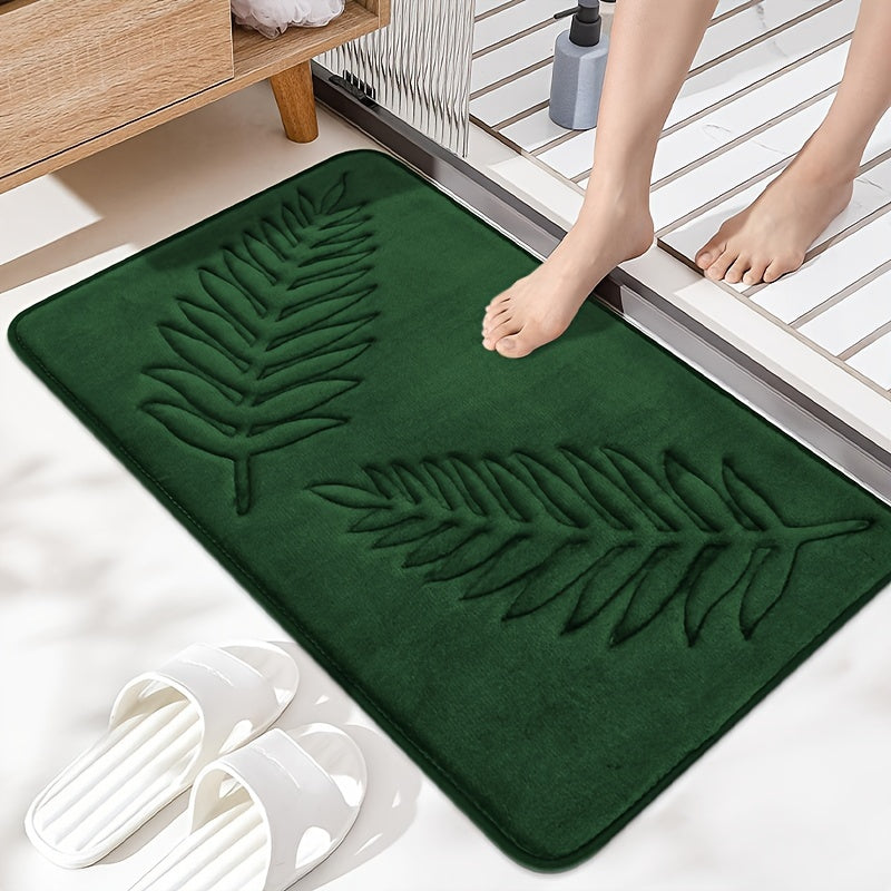 Non-Slip Leaf Pattern Bathroom Mat - Absorbent, Quick-Dry Polyester Floor Rug for Home Decor