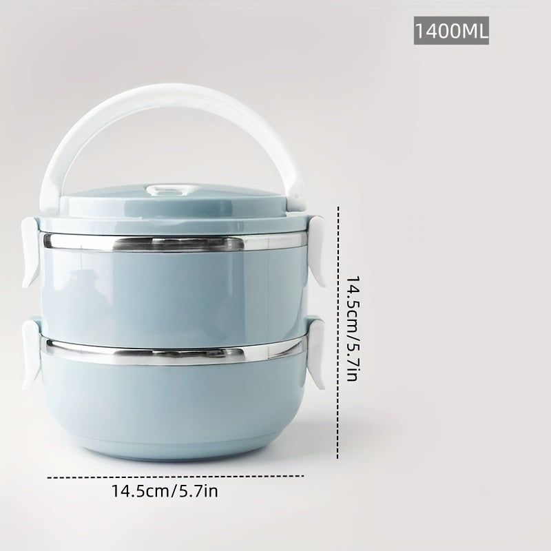 One-Tier Insulated Bento Box Set made of Stainless Steel - Features a Cylindrical Shape with a Lid, Ideal for Office, School, Camping, Picnics. Hand Wash Only. Perfect for Kitchen Storage Container, Capacity of 1400ml.