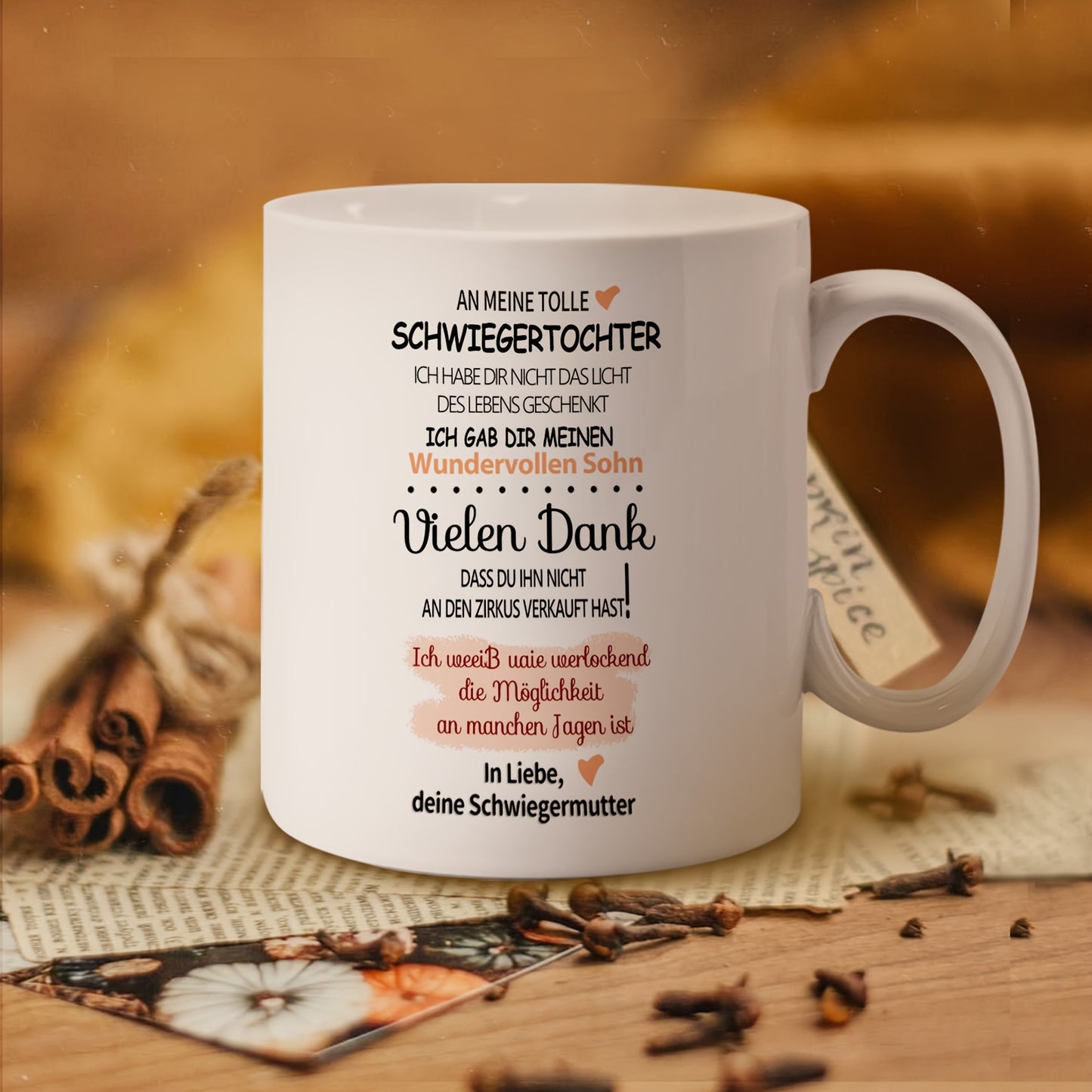 German Coffee Mug for daughter-in-law, perfect gift for birthdays and holidays.