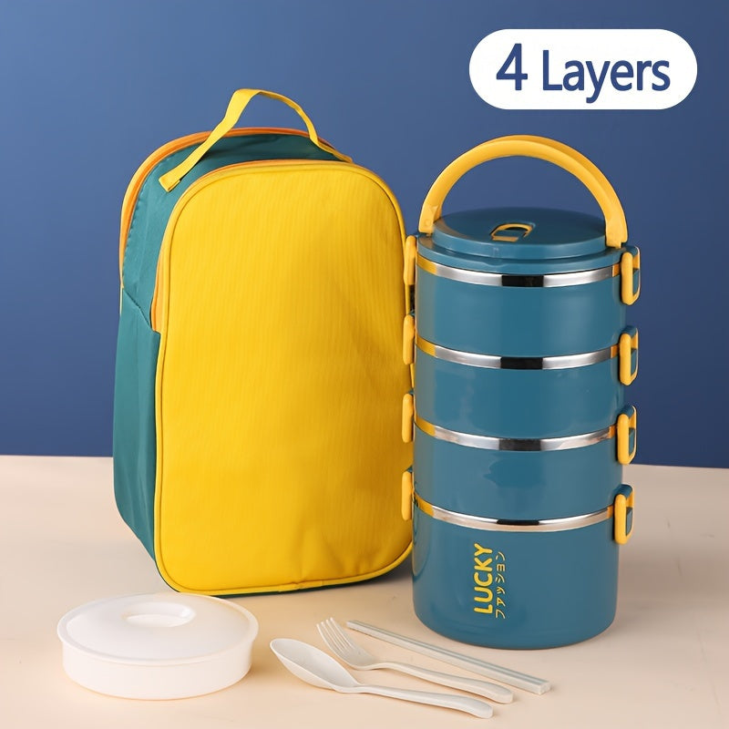 Upgrade your lunch game with this durable Large Capacity Stainless Steel Insulated Lunch Box Set! Perfect for school, picnic, camping, or work, this reusable and leak-proof bento container comes with a thermal bag and cutlery for convenience. Easy to