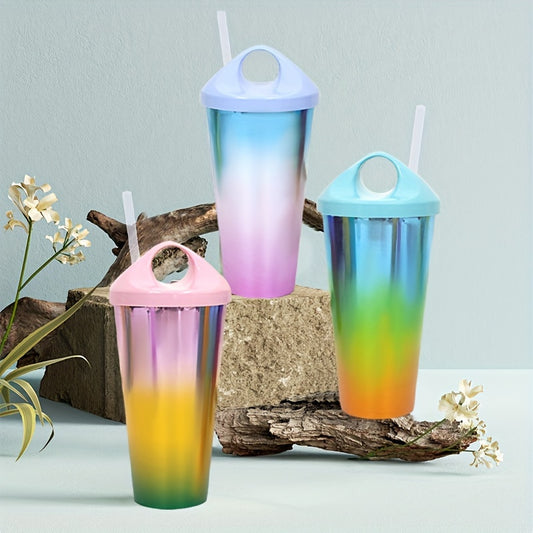 Gradient Plastic Tumbler with Straw - Non-Slip, Shatterproof Sports Bottle for Fitness, Juice, Coffee - Ideal for School, Office, Parties