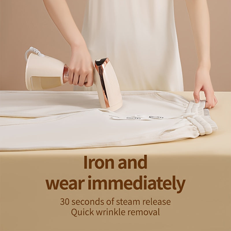 Portable 1500W garment steamer for 15-second rapid heating with powerful steam for deep penetration, ideal for removing wrinkles from fabrics.