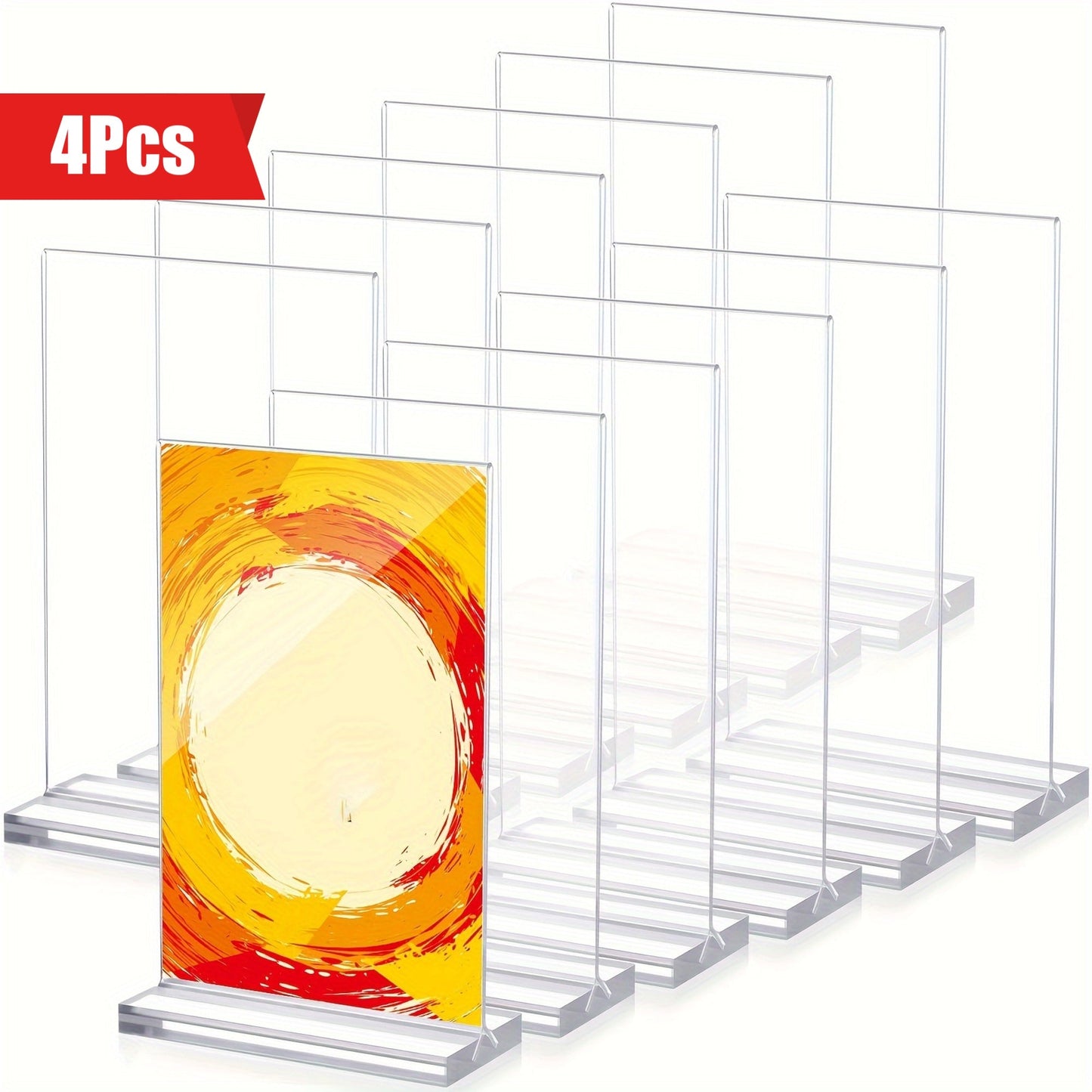 Set of 4 Acrylic Photo Frame Display Boards, Transparent Table Menu Display Stands with Double-Sided Clear Acrylic Signs for Office, Store, Restaurant, or Meeting