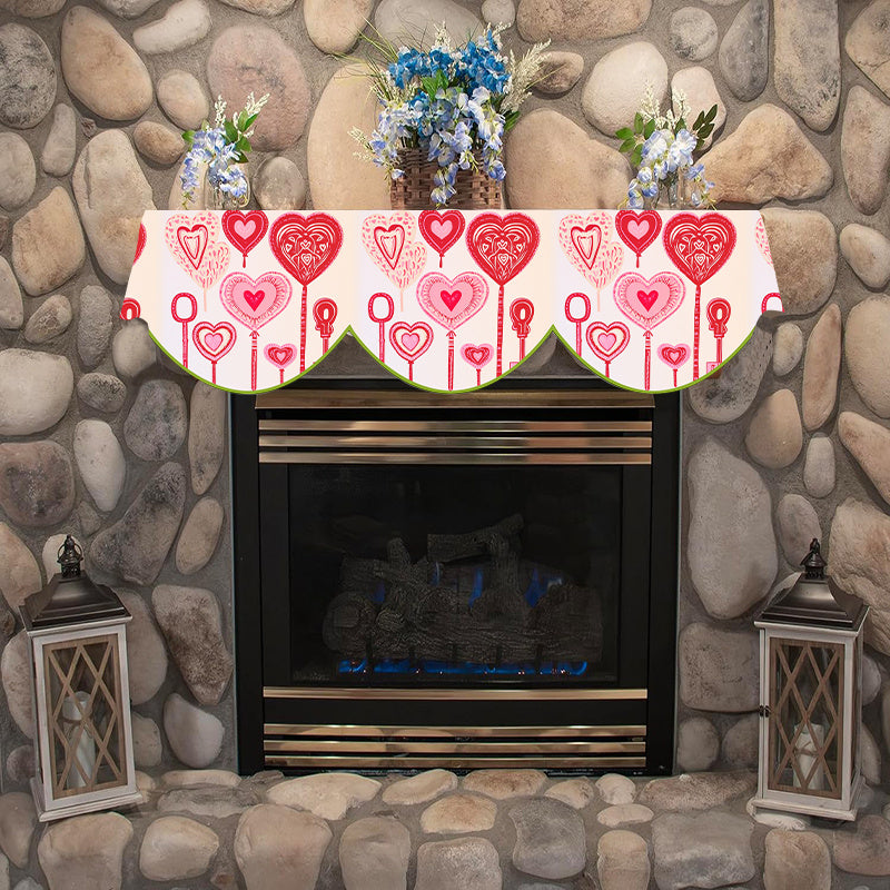 Valentine's Day Fireplace Scarf Cover for Home Decor, Love Heart Design, 49.78cm x 199.9cm, Polyester Material, No Electricity Required - Perfect for Living Room Fireplace or Window Decoration