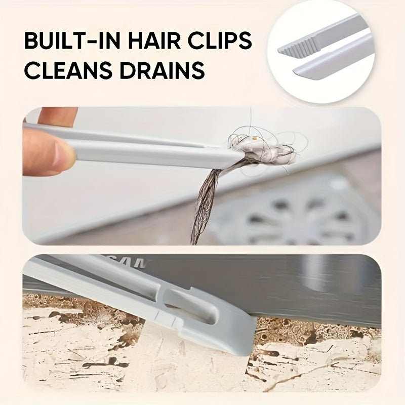 One-piece 360-Degree Rotating Cleaning Brush Set with Clip and Scraper - Versatile Crevice Cleaner for Bathroom, Toilet, Kitchen - Strong Bristles, No Electricity Needed, Convenient Storage