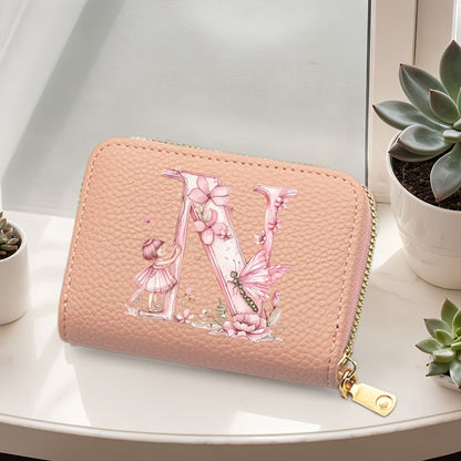 Stylish faux leather card holder for women with accordion-style pockets, coin pocket, zipper closure, polyester lining, edge paint detail, and unique print design.