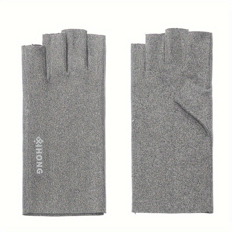 Slim and warm half-finger gloves for winter office use, made of thermal fabric for touch screen typing.