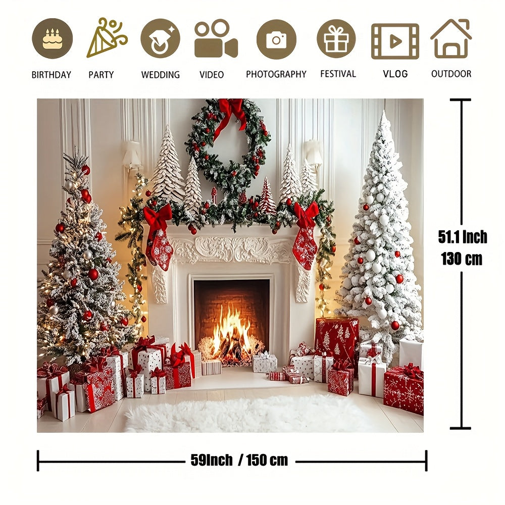 Glam up your Christmas fireplace with our 1-piece polyester backdrop, no need for electricity! Perfect for holiday and New Year's celebrations, winter festivities, and photo sessions.