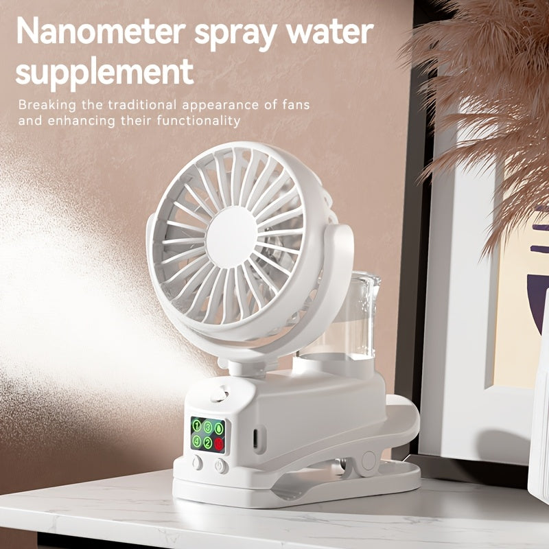 Introducing a convenient 2-in-1 USB fan and humidifier! This portable desktop fan offers 4 adjustable wind speeds and 2 humidity levels for customizable comfort. Operating silently at 360°, it keeps you cool and comfortable round the clock. Perfect for