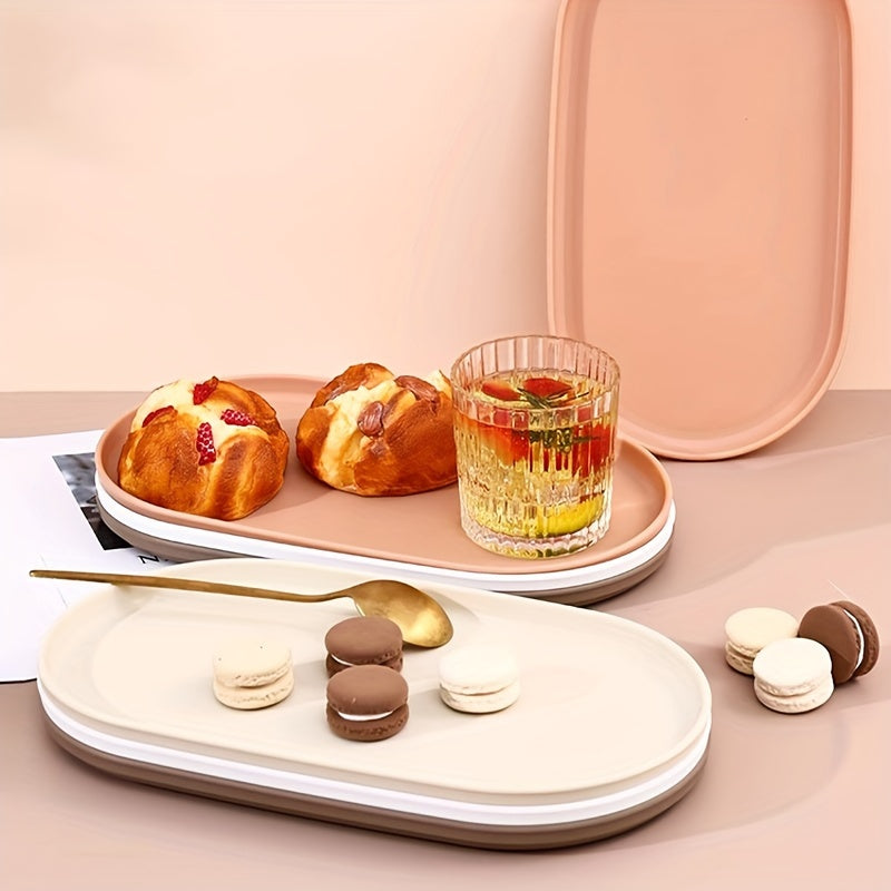 2-piece set of oval PP plastic serving trays for desserts and pastries, ideal for home, restaurants, and cafes.