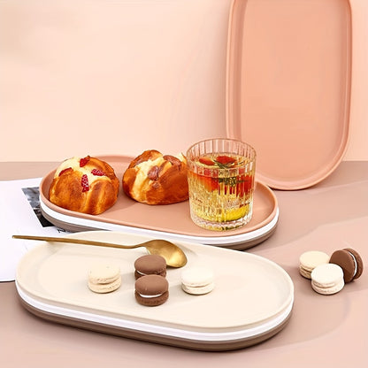 2-piece set of oval PP plastic serving trays for desserts and pastries, ideal for home, restaurants, and cafes.