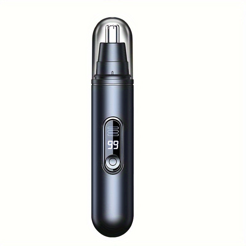 Portable USB Rechargeable Nose & Ear Hair Trimmer with Digital Display - Painless, Silent Operation for Men & Women, Stainless Steel Head