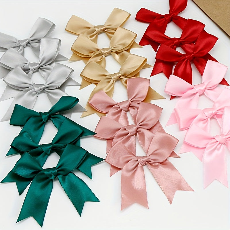 50 pieces of small pink and white satin ribbon bows measuring 8.38cm x 8.38cm for DIY crafting, gift tying, wedding decorations, and baking.