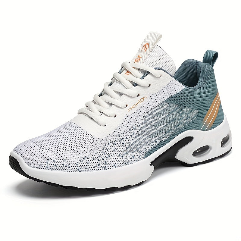 Men's color block running shoes with lace-up design, breathable fabric upper, and durable rubber sole for comfort and stability.