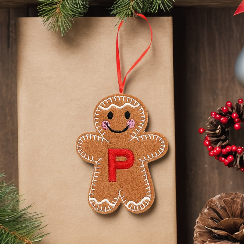 Embroidered gingerbread man ornament for Christmas decoration, made of fabric material. Classic style and no power required. Perfect for home and kitchen use.