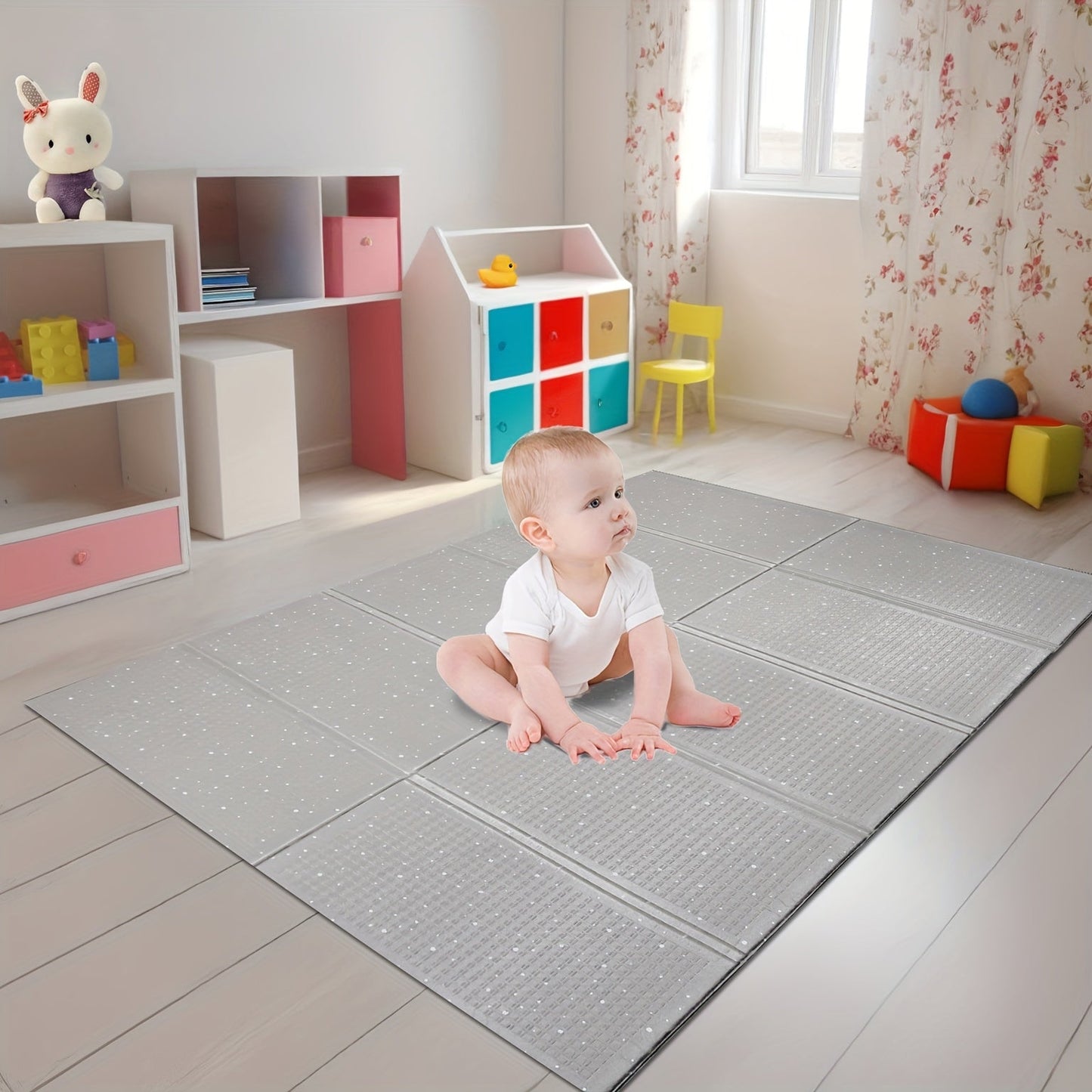 High-Quality Foldable Play Mat with Extra Long Design, Made from Safe and Non-Toxic High-Elastic PE Material, BPA Free and Waterproof with Anti-Slip Feature. Perfect for Crawling, Walking, and Fall Protection, Also Great for Nursery Room Decoration.