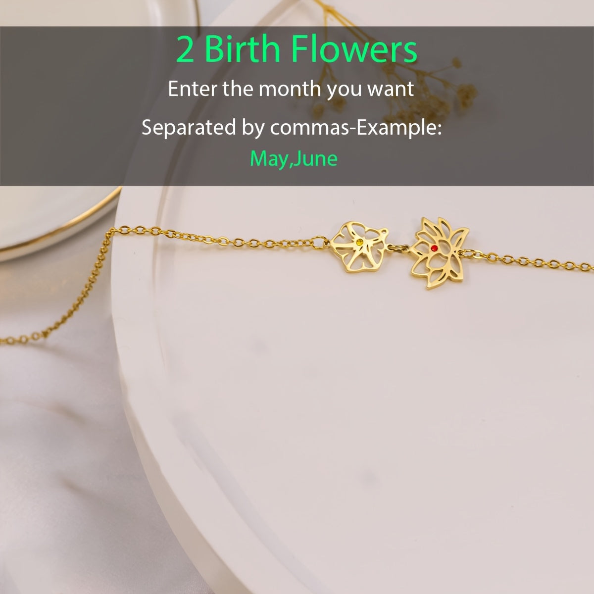 Customizable Women's Elegant Birthday Flower Necklace made with 18K Gold Plated Stainless Steel, featuring 2-4 Birthstones and Rhinestone Inlay - Ideal for Valentine's Day, Mother's Day, Christmas, and Bouquet Gift Giving.