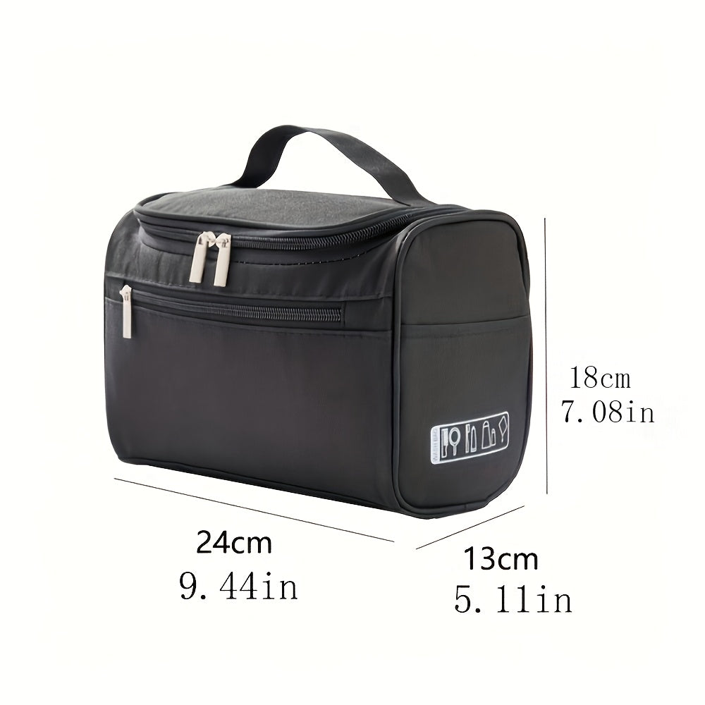 Spacious waterproof travel toiletry bag with zipper for men and women, made of durable Oxford fabric.