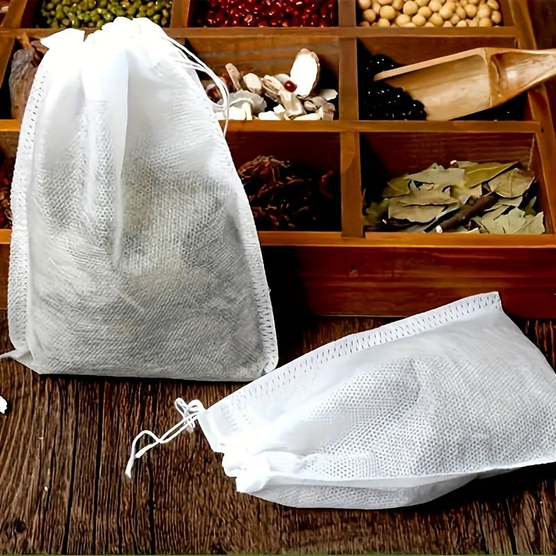 Disposable Corn Fiber Tea Bags with Drawstring, 100 Pieces - Food-Safe Pouches for Loose Leaf Tea Filtration