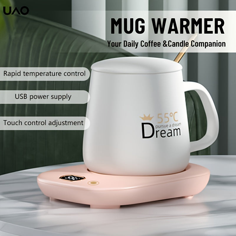 UAO Portable Electric Coffee Bean Grinder with USB Power, featuring a 55°C Ceramic Cup Warmer - Ideal for Home & Office, by UAO