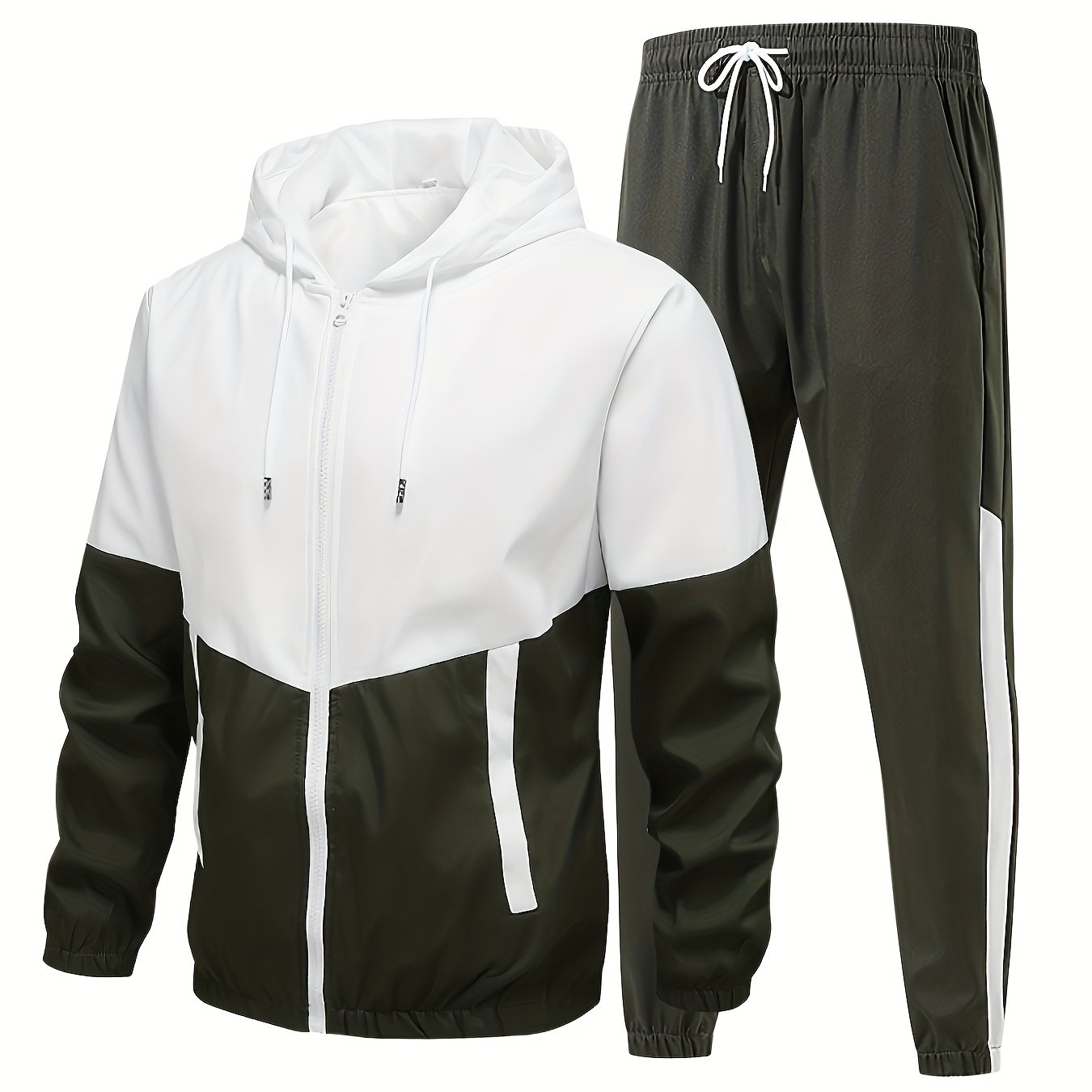 Men's Autumn/Spring Casual Sports Suit with Hooded Jacket and Pants 2pcs Set.