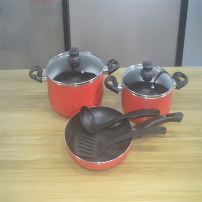 8-Piece Aluminum Cookware Set with Non-Stick Coating - Featuring a 24cm Fry Pan, 24cm Casserole Dish with Lid, 20cm Casserole Dish with Lid, 18cm Saucepan with Lid, and Nylon Turner