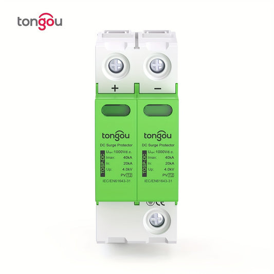 Tongou 1pc DC 1000V Surge Protector with Photovoltaic Protection, 2P 20-40KA Lightning Arrestor for Home Use, Hardwired