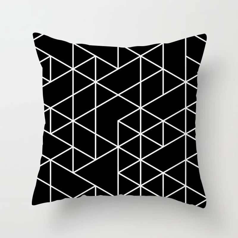 Black & White Geometric Stripe Pillow Covers - Square Polyester, Zip Closure, Hand Washable - Set of 1 or 4