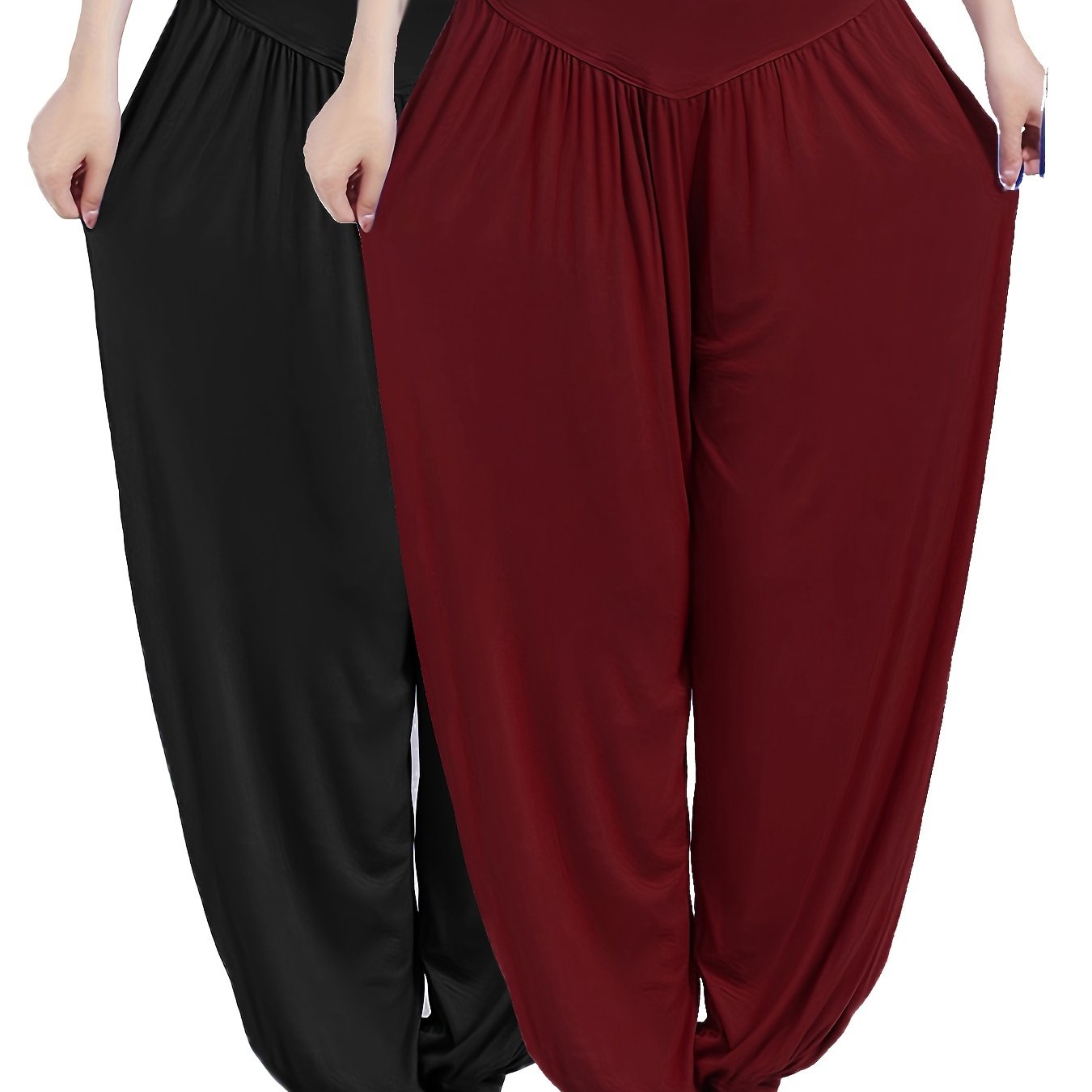 Women's Plus Size High Waist Jogger Pants in Black & Gray, Comfy, Stretchy, Ideal for Yoga & Casual Wear