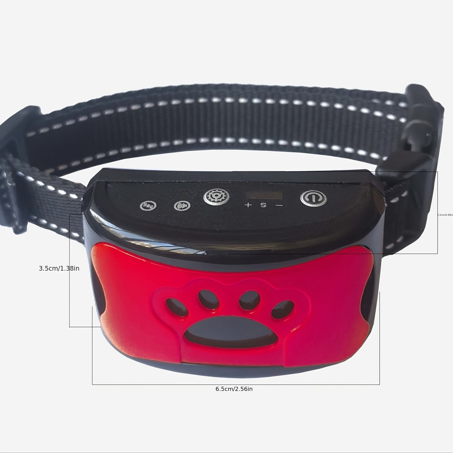 Rechargeable anti-barking dog collar with vibration training mode, USB charging, lithium polymer battery, and ≤36V operating voltage.