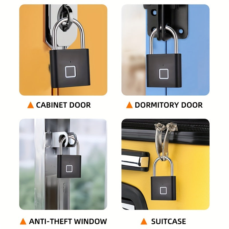 Upgraded Type-C fingerprint padlock with storage for 20 prints, made of zinc-golden alloy.