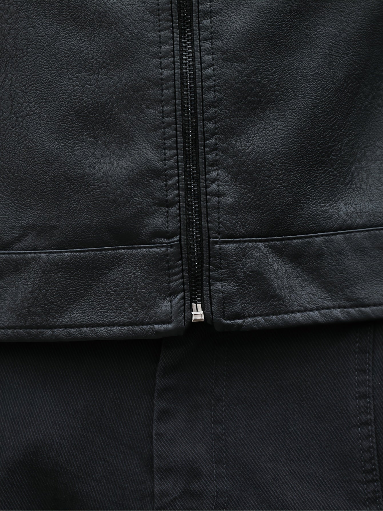 Men's Black PU Leather Jacket with Zip-Up, Multiple Pockets, Glossy Finish; Great for Casual Wear & Outdoor Activities.